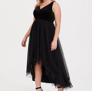 Torrid black velvet & tulle high low dress